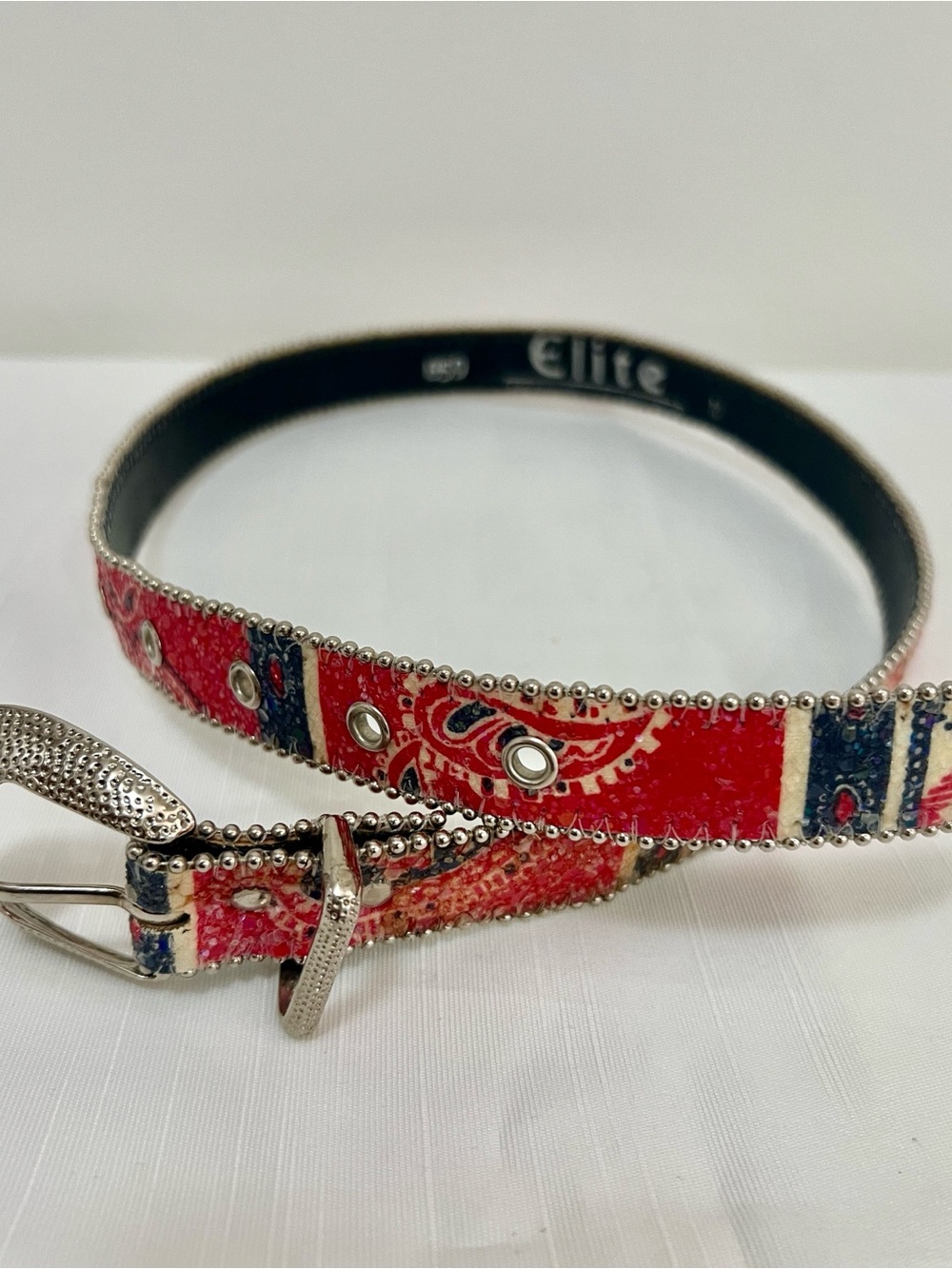Red Blue Silver Vintage Crystal Slim Belt Western Buckle - Picture 6 of 8